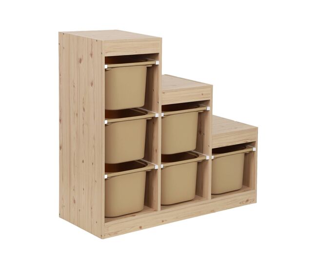 Mueble de almacenamiento infantil escalera, 6 cajones de almacenamiento beige - 96x38.5x90 cm