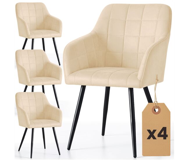Juego de 4 sillas acolchadas con costuras cuadradas luxano beige patas negras