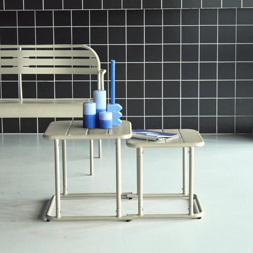 Mesa de ninho bistrô quadrada para exterior em aço, 45cm Bege - 45x45x45 cm