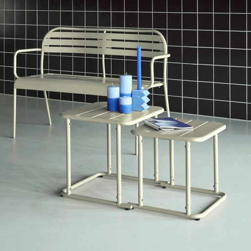 Mesa de ninho bistrô quadrada para exterior em aço, 45cm Bege - 45x45x45 cm