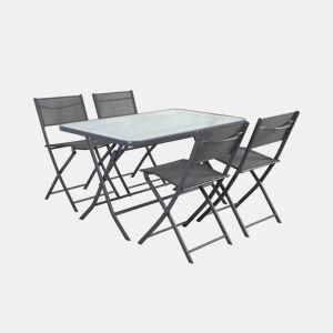Mesa de jardim dobrável de aço com 4 cadeiras Antracite - 125x76x70 cm