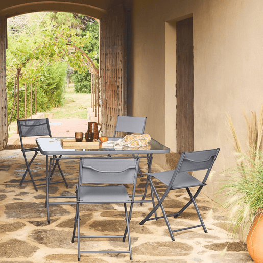 Mesa de jardim dobrável de aço com 4 cadeiras Antracite - 125x76x70 cm