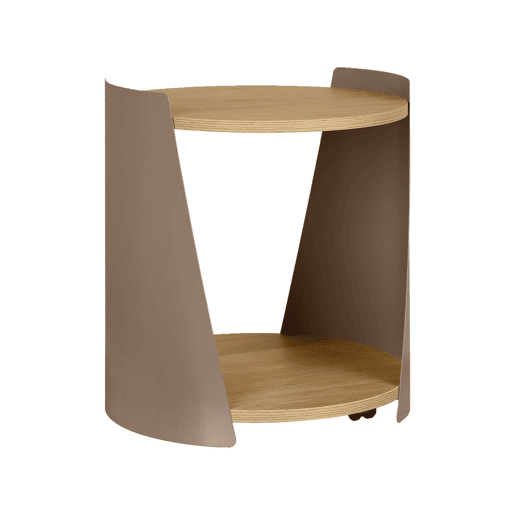 Mesa lateral, mesa de cabeceira em metal e madeira com rodas Castanho - 40x39.5x47.5 cm