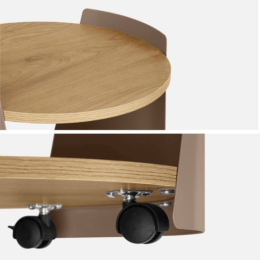 Mesa lateral, mesa de cabeceira em metal e madeira com rodas Castanho - 40x39.5x47.5 cm