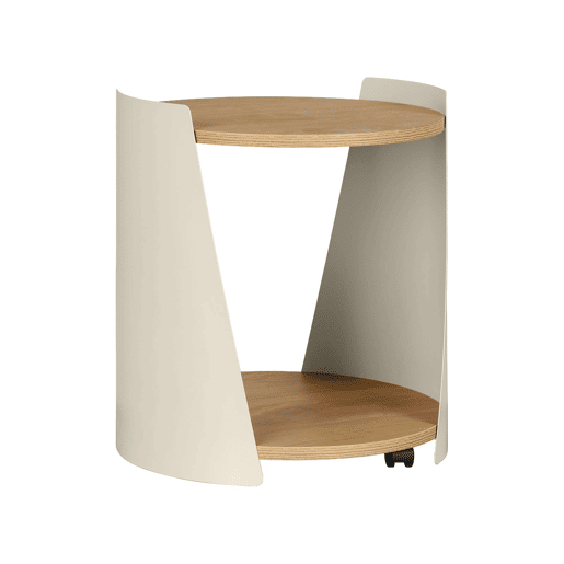 Mesa lateral, mesa de cabeceira em metal e madeira com rodas Bege - 40x39.5x47.5 cm
