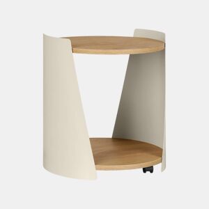 Mesa lateral, mesa de cabeceira em metal e madeira com rodas Bege - 40x39.5x47.5 cm