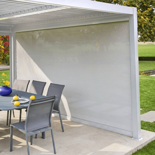 Estore lateral de enrolar em alumínio e textilene para pérgola bioclimática, 4m Branco - 371.7x10x209 cm