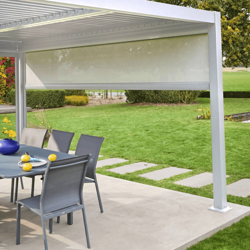 Estore lateral de enrolar em alumínio e textilene para pérgola bioclimática, 4m Branco - 371.7x10x209 cm
