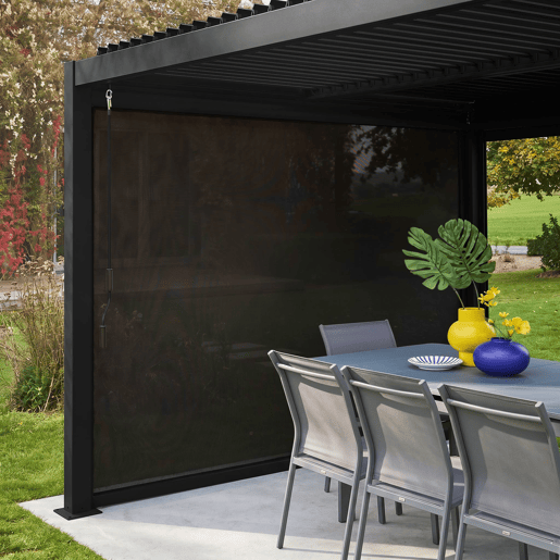 Estore lateral de enrolar em alumínio e textilene para pérgola bioclimática, 3m Preto - 291x209x209 cm