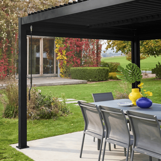 Estore lateral de enrolar em alumínio e textilene para pérgola bioclimática, 3m Preto - 291x209x209 cm