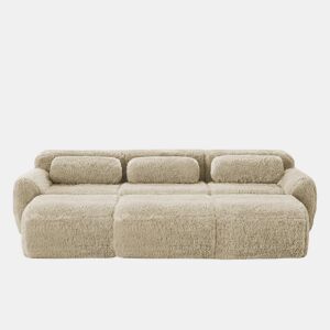 Sofá modular + 3 lugares - Felpa suave, 3 pufes, sofá-cama confortável - Cáqui claro