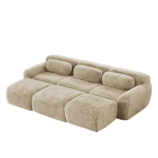 Sofá modular + 3 lugares - Felpa suave, 3 pufes, sofá-cama confortável - Cáqui claro