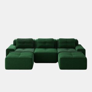 Sofá modular de 3 lugares - Cloud, com otomano, estofado em veludo cotelê, fácil montagem - Verde