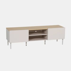 Móvel de TV em metal e decoração em madeira com 2 portas, 140cm Bege - 140x40x44 cm