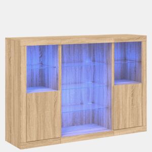 Aparadores - Bufetes - Móveis de apoio c LEDs 3 pcs derivados de madeira carvalho sonoma pt2092