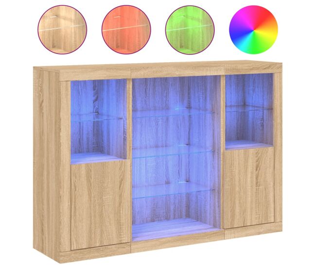 Aparador - mueble de almacenamiento con luz led 3 piezas madera de ingeniería roble sonoma es2092