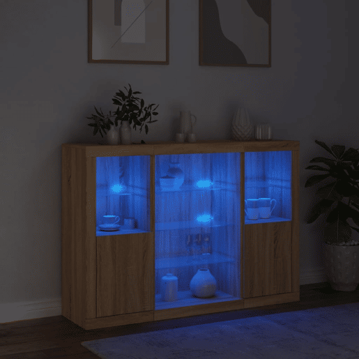 Aparadores - Bufetes - Móveis de apoio c LEDs 3 pcs derivados de madeira carvalho sonoma pt2092