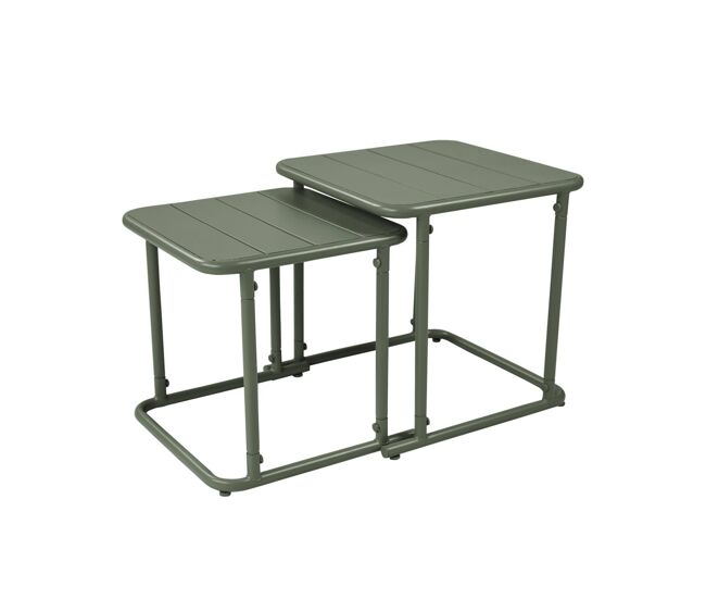 Mesa nido bistró cuadrada para exterior en acero verde kaki - 45x45x45 cm
