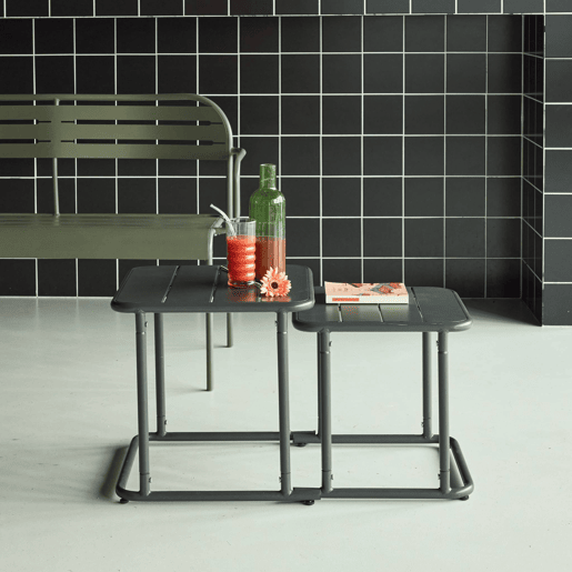Mesa de ninho bistrô quadrada para exterior em aço, 45cm Verde caqui - 45x45x45 cm