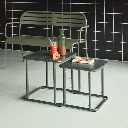 Mesa de ninho bistrô quadrada para exterior em aço, 45cm Verde caqui - 45x45x45 cm