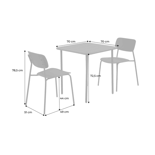 Mesa de jardim de metal + 2 cadeiras Antracite - 70x70x72.5 cm