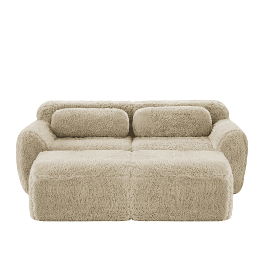Sofá modular + 2 lugares - Tecido felpudo macio, chaise longue, sem montagem - Bege claro