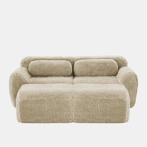 Sofá modular + 2 lugares - Tecido felpudo macio, chaise longue, sem montagem - Bege claro