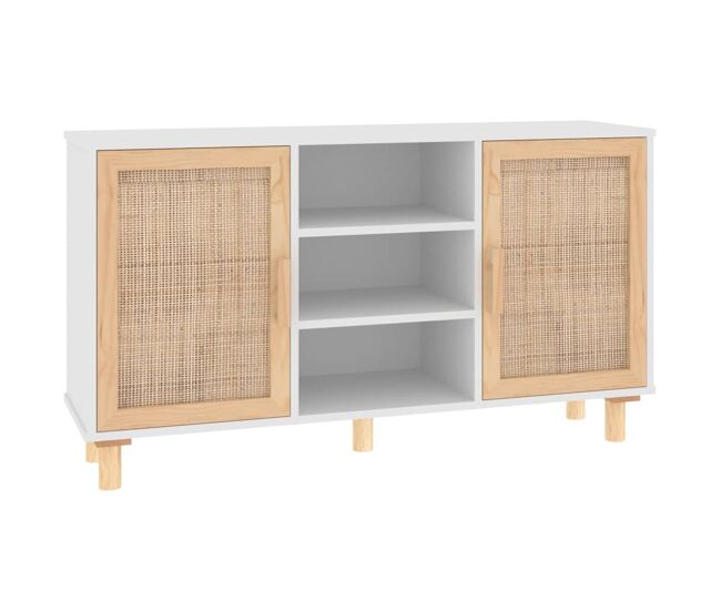 Aparador - mueble de almacenamiento madera maciza pino blanco ratán natural 105x30x60 cm es4659