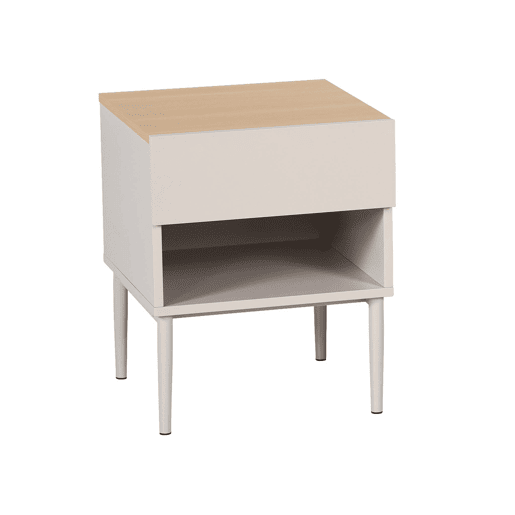 Mesa de cabeceira em metal com acabamento em madeira Bege - 40x40x50 cm