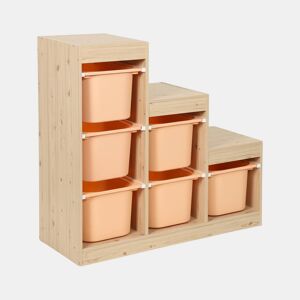 Móvel de arrumação infantil em escada com 6 caixas Pêssego - 96x38.5x90 cm