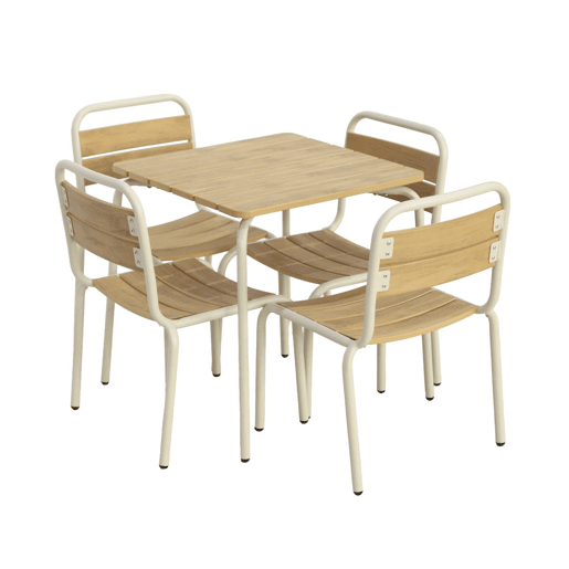 Mesa de jardim infantil em aço e madeira com 4 cadeiras Bege - 48x48x47 cm