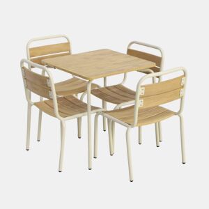 Mesa de jardim infantil em aço e madeira com 4 cadeiras Bege - 48x48x47 cm