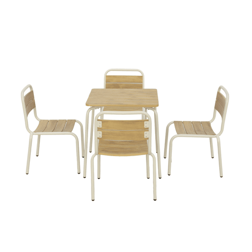 Mesa de jardim infantil em aço e madeira com 4 cadeiras Bege - 48x48x47 cm