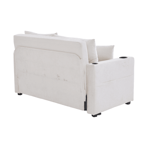 Sofá multifuncional de 2 lugares - Dobrável, extensível, lavável, com USB e porta-copos - Bege