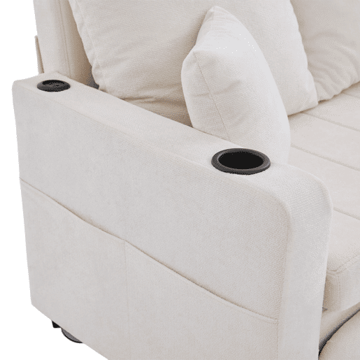 Sofá multifuncional de 2 lugares - Dobrável, extensível, lavável, com USB e porta-copos - Bege