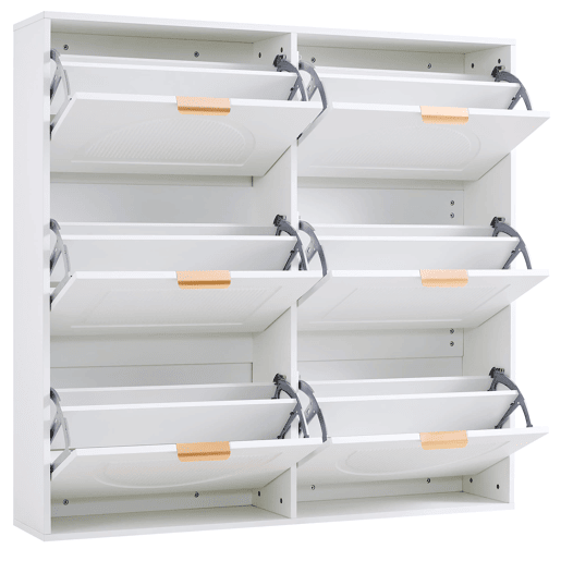 Sapateira 118x115x25 cm - 6 compartimentos, prateleiras abertas, independente - Branco