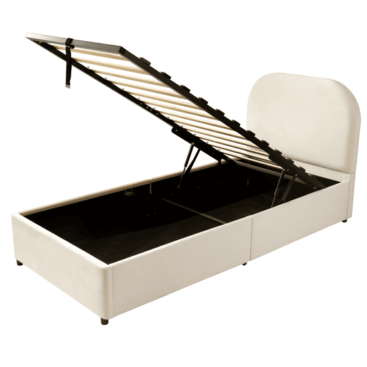 Cama individual estofada 90x200 - cama funcional hidráulica com arrumação e cabeceira - bege