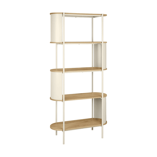 Estante de biblioteca em metal com acabamento em madeira e 5 prateleiras Bege - 80x33.8x172 cm