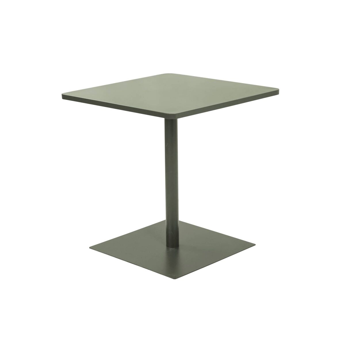 Mesa de jardín bistró cuadrada de acero, 2 plazas, orea, verde kaki, 70x70x73 cm