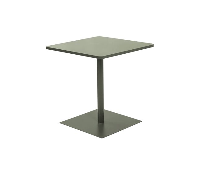 Mesa de jardín bistró cuadrada de acero, 2 plazas, orea, verde kaki, 70x70x73 cm