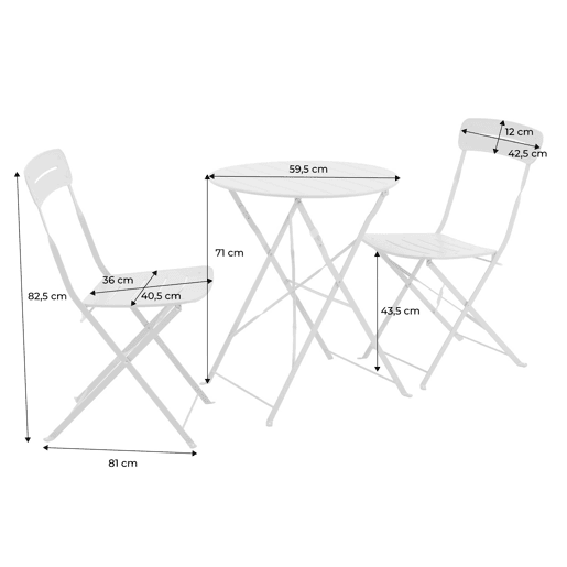 Set mesa de jardim bistrô dobrável redonda de aço com 2 cadeiras Abricot - 42.5x53x82 cm