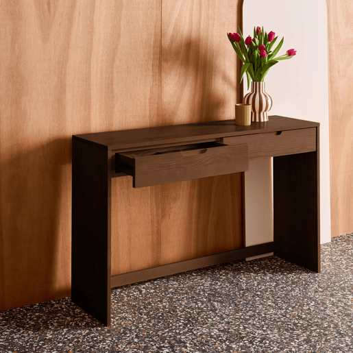 Consola com efeito madeira com 2 gavetas, 120cm Madeira de nogueira - 120x35x75 cm