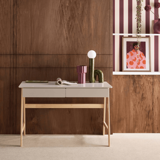 Mesa de escritório decorada em madeira com 2 gavetas, 120cm Natural - 120x55x76 cm