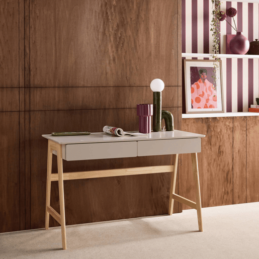 Mesa de escritório decorada em madeira com 2 gavetas, 120cm Natural - 120x55x76 cm