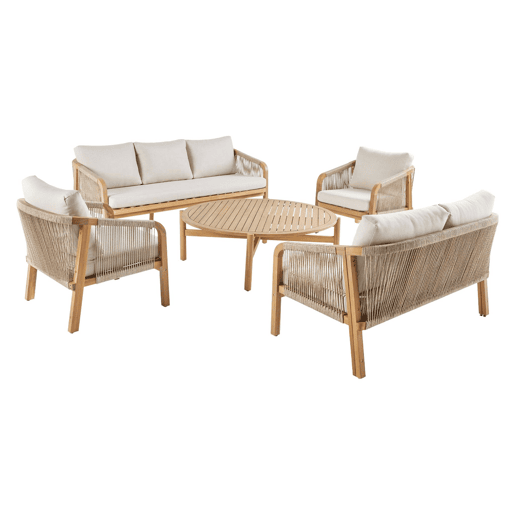 Conjunto de jardim em madeira de acácia e cordas 7 lugares Bege - 188x78.5x69.5 cm