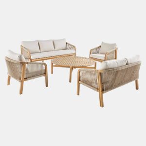 Conjunto de jardim em madeira de acácia e cordas 7 lugares Bege - 188x78.5x69.5 cm