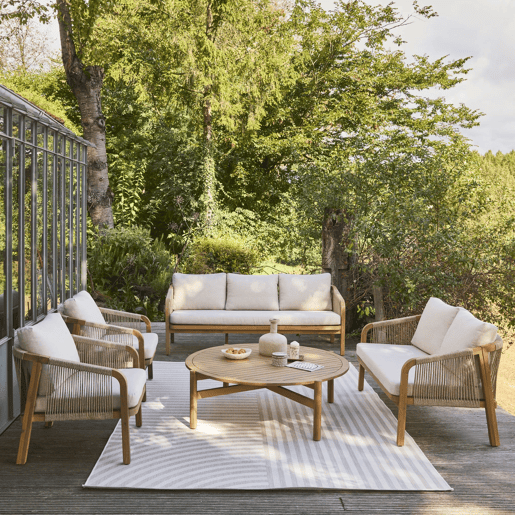 Conjunto de jardim em madeira de acácia e cordas 7 lugares Bege - 188x78.5x69.5 cm