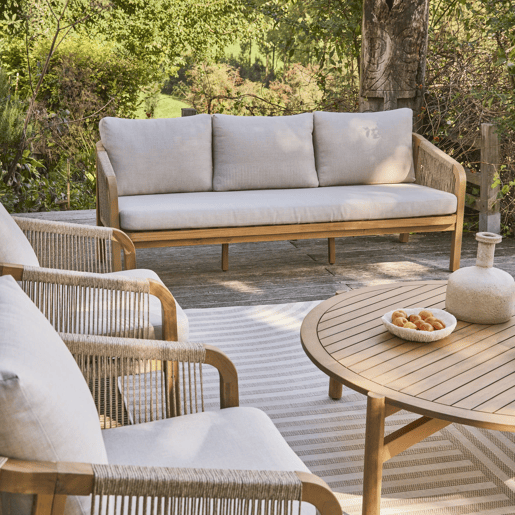 Conjunto de jardim em madeira de acácia e cordas 7 lugares Bege - 188x78.5x69.5 cm