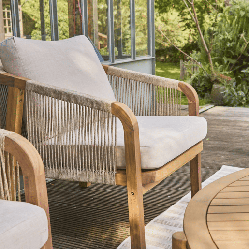 Conjunto de jardim em madeira de acácia e cordas 7 lugares Bege - 188x78.5x69.5 cm