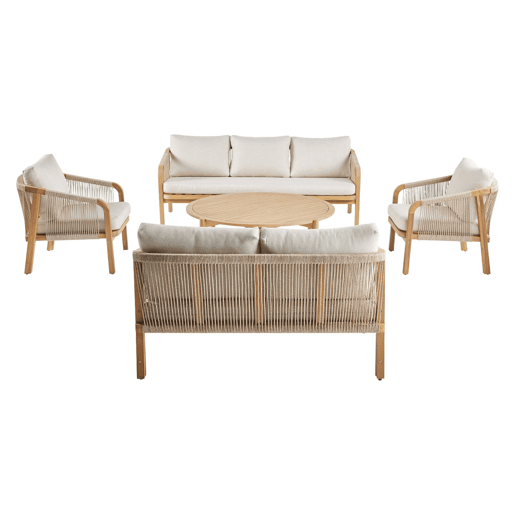 Conjunto de jardim em madeira de acácia e cordas 7 lugares Bege - 188x78.5x69.5 cm